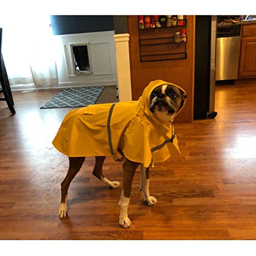 Large Dog Raincoat Adjustable Pet Water Proof Clothes Lightweight Rain Jacket Poncho Hoodies with Strip Reflective (Medium (Pack of 1) / Yellow)