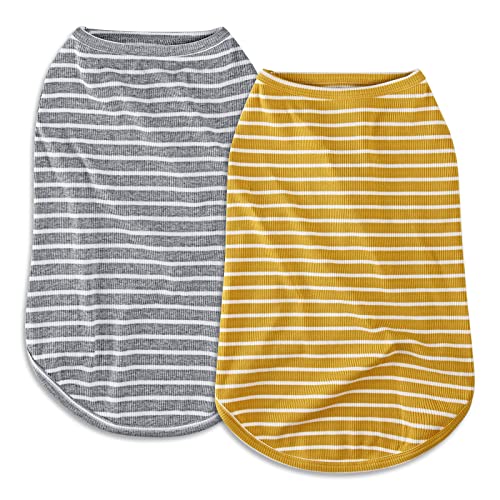 Dog Shirt Soft Cotton Tank Top Lightweight Yellow & Light Grey 4XL (Yellow + Light Grey / 4XL-(35~55lb) | Chest(~31"))
