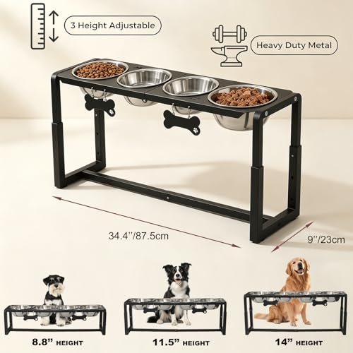 Metal Elevated Dog Bowls (8.8-14" | M/L Dogs | 4×58oz Bowls)