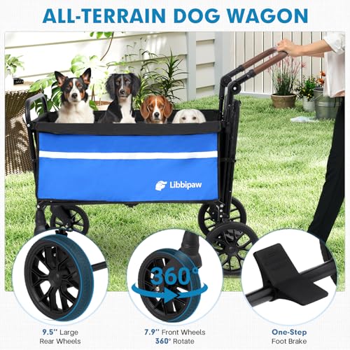 Foldable Dog Wagon for Medium & Large Dogs (Blue)