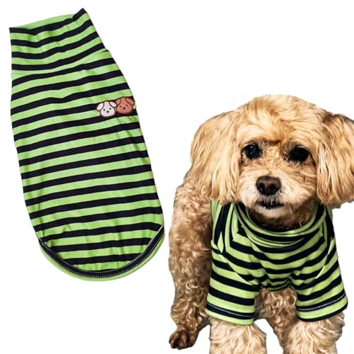 Turtleneck Dog Shirt Cute Doggie Embroidery Super Soft Dog Sweatshirt Stretchy Striped Puppy Pullover for Cats Small Medium Large Dogs (Green Striped / X-Large)