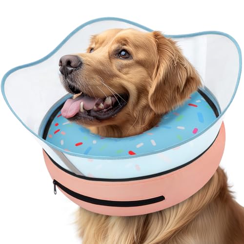 Raised Inflatable Dog Cone Collar to Stop Licking (Donut Light Blue / M(Neck 9"-12.5"))
