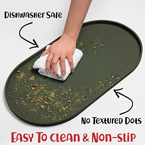 Dog Food Mat Waterproof Dog Bowl Mat (19x11 Inch (Pack of 1) / Khaki Green)