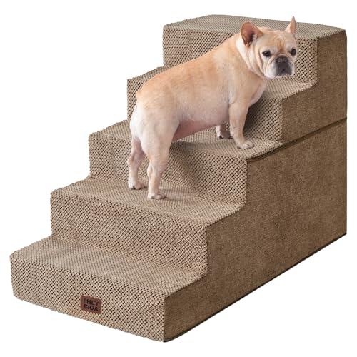 Dog Stairs for High Bed 25" H (Camel / Extra Wide 17.7" x 35" x 25")