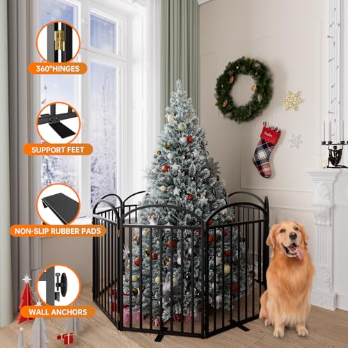 8 Panels Full Matel Freestanding Dog Gates with Door (【8 Panels with Door】192"W*32H" / Black)
