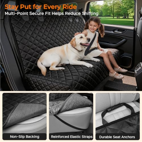 Dog Car Seat Cover for Back Seat (Black / Large (54" W x 51" L))