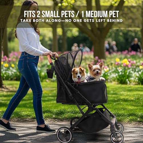Foldable Dog Stroller for Small Medium Dogs & Cats (Grey)