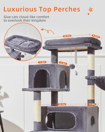 Cat Tree 49In Cat Tower for Indoor Cats Large Adult (Smoky Gray / 49.2 Inches)