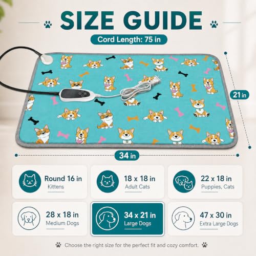 Large Dog Heating Pad 34x21in with Normally Open Function (34.0"L x 21.0"W)