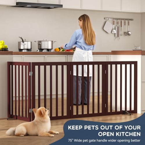 Freestanding Dog Gate Indoor (Espresso / 75”Wx24”H, 4 Panles)