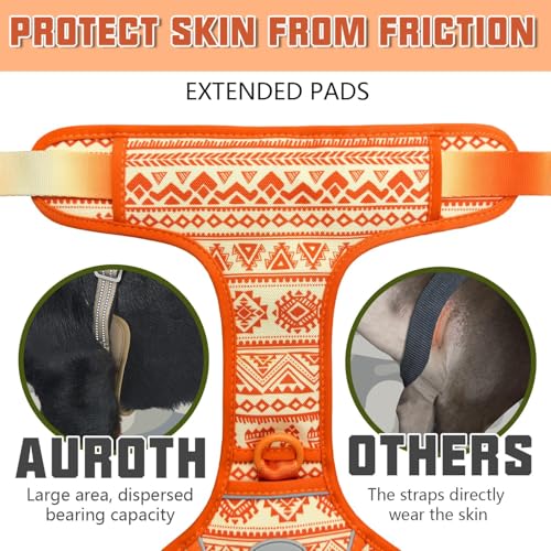 Tactical Dog Harness for Large Dogs (Tribal Patterns-Orange / XL(Neck:20-31",Chest:26-42"),75-135 lbs)