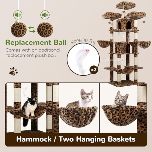 Big XXL Cat Tower for Indoor Multiple Cats (Leopard Print / 80inch)