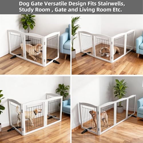 Freestanding Dog Fence Indoor (White / 【3 Panels】60''w x 24''h)