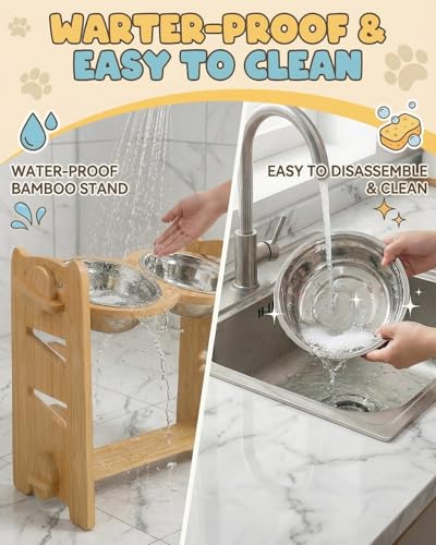 Elevated Dog Bowls (6.8″-13.4″For Medium and Large Dogs / Bamboo)