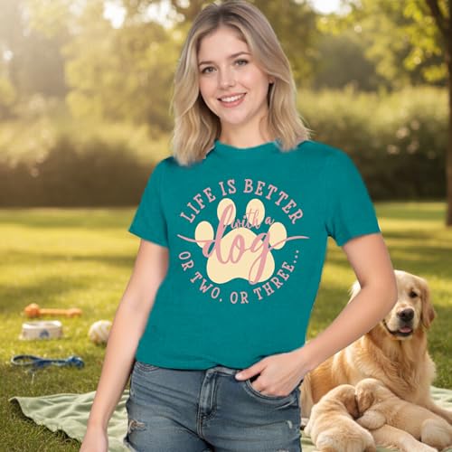 Dog Shirts for Women Dogs Mom Shirt Pet Paw Lover Tees Life is Better with a Dog Short Sleeves Cyan (Cyan / X-Large)