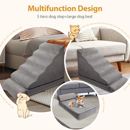 Dog Stairs for High Beds (grey)