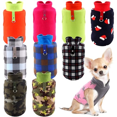 10 Pack Small Dog Sweater Fleece Pet Dog Plaid Clothes Winter (S / Bright)