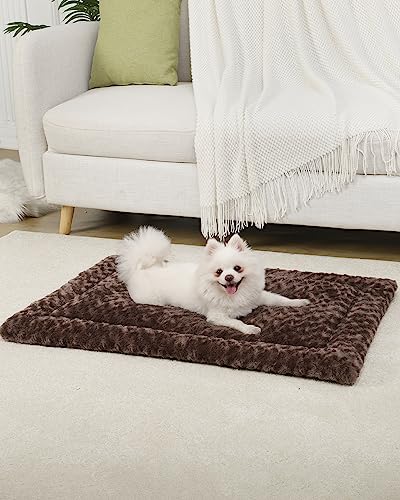Washable Dog Bed Mat Medium Size Fluffy Pet Crate Pad 30x19 (Brown / 30.00" x 19.00" x 1.50")
