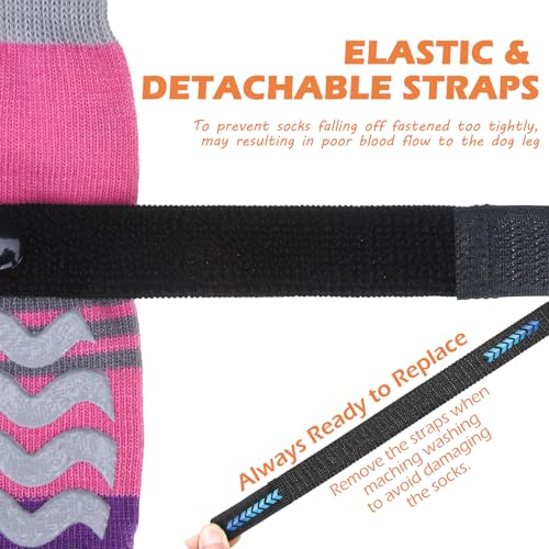 Dog Socks to Prevent Licking Paws with Grippers for Hardwood Floors Anti Slip (Small / Pink)