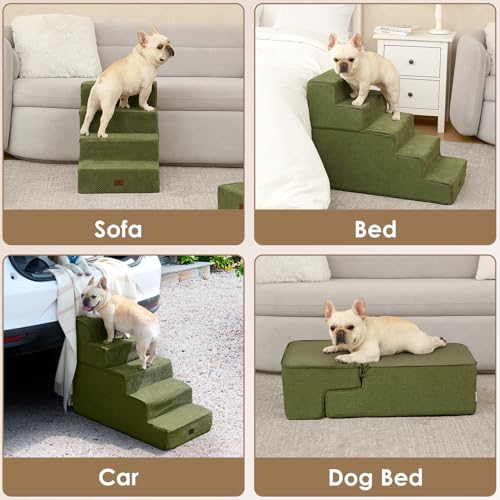 Dog Stairs for Small Dogs 13.5" H (Olive Green / Standard 15" x 18" x 13.5")