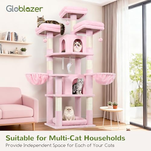 Big XL Cat Tower for Indoor Multiple Cats (Pink / 68 inch)