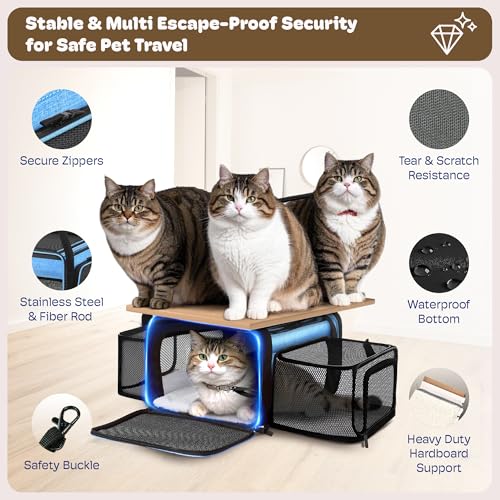 Top and 2 Sides Expandable Cat Carrier 18x13.5x9.5 TSA Airline Approved (Blue / 18.0"L x 13.5"W x 9.5"H)