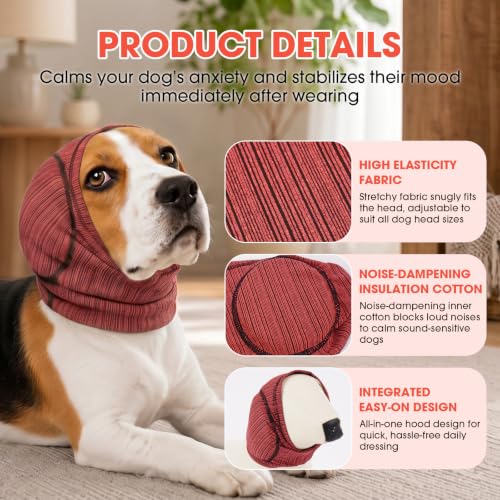 Dog Calming Hood Ear Cover for Anxiety Relief (Red / Large)