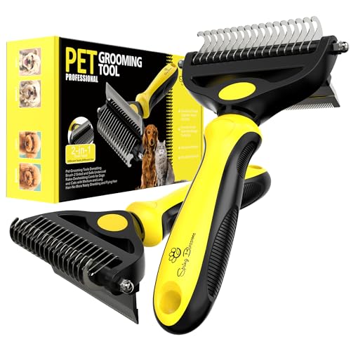 2 in 1 Professional Grooming Rake for Cats & Dogs (Lemon Yellow)