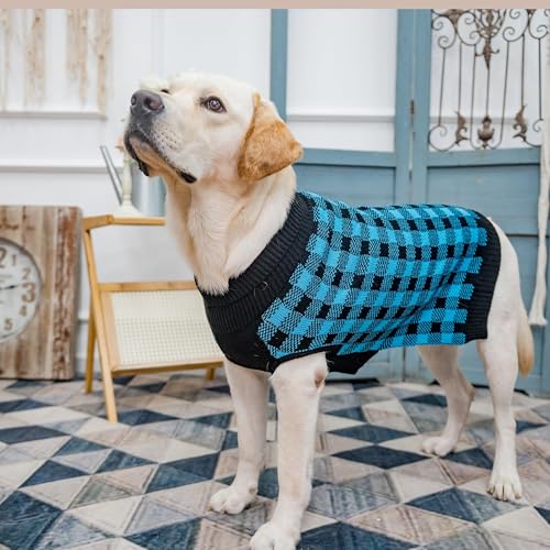 Dog Sweaters for Large Medium Small Dogs (L - Chest 28", Back 20" / Blue&Black)