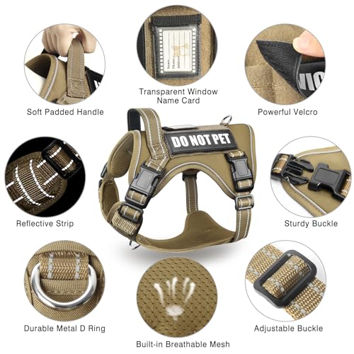 Tactical Dog Harness and Leash Set Medium Sized Dog+10 Dog Patches (Medium / Brown)