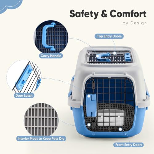 23" Hard Sided Pet Carrier for Small Pets (Modern Blue / 22.4"L x 14.6"W x 13.0"H)