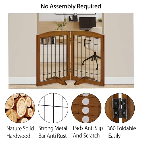 2 Panel Freestanding Adjustable Wooden Dog Gate (30"Height-2 Panel / Oak Cherry)