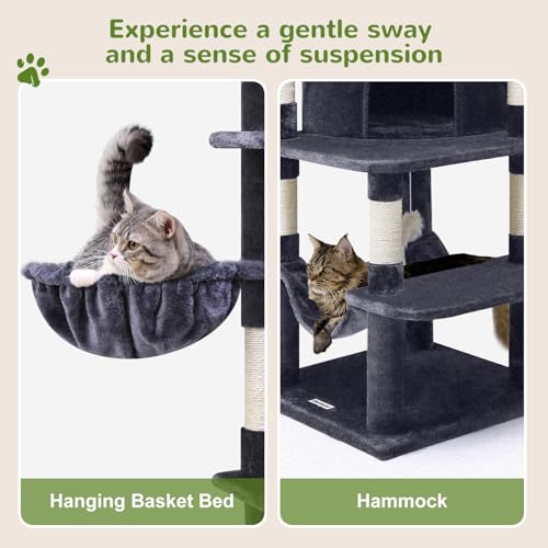 66in Corner Cat Tree Tower for Indoor Large Cats (66inch / Dark Gray)