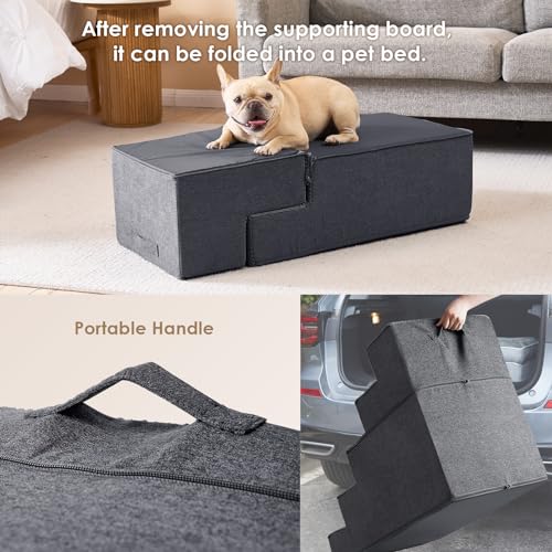 Dog Stairs for Bed 18" H (Grey / Extra Wide 16.5" x 28" x 18")
