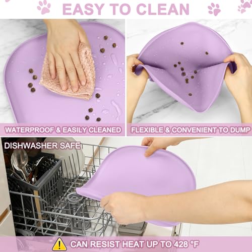 Waterproof Silicone Pet Food Mat with Raised Edge for Dog & Cat (Lavender / 12"L x 12"W)