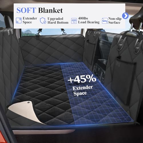 Hard Bottom Dog Truck Seat Cover for Crew Cab Trucks with Blanket (XL - For Full Size Truck / Full Size SUV / Carbon Black)