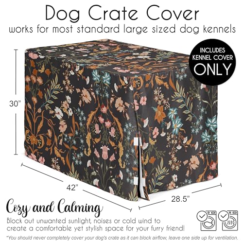 42in. Medium Large Dog Crate Cover (Wild Flower Black / 42.0"L x 30.0"W x 28.5"H)