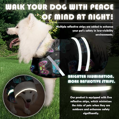 Dog Raincoat Adjustable Rain Jacket with Hooded Double Layer for Large Medium Small Dogs Puppies (Game Black / X-Large)