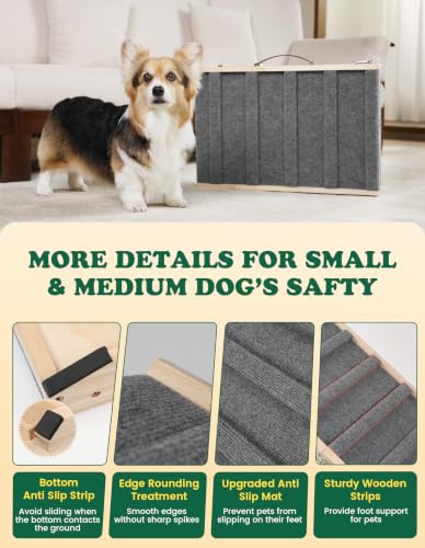Dog Ramp for Small & Medium Dogs Foldable Pet Ramp for Bed Sofa (Natural Wood / Up to 75 lbs)