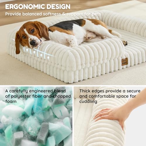 Faux Fur Orthopedic Dog Bolster Bed (Rectangular Cream / L(35*28*7))