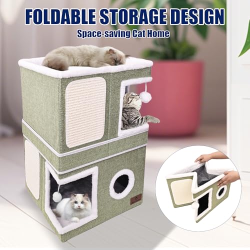 2 Story Cat House for Indoor Cats (Green / Double)