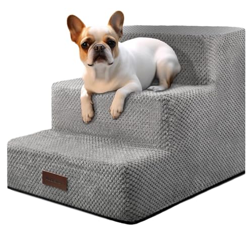 Dog Stairs for Small Dogs & Cats (Grey / 3-Step 13.6" H)