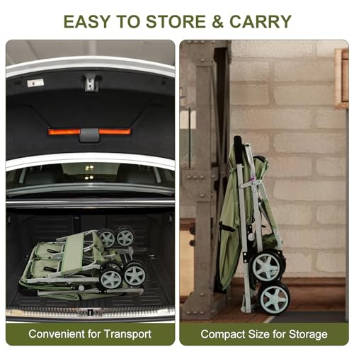 Double Pet Stroller for 2 Small Dogs & Cats (Green)