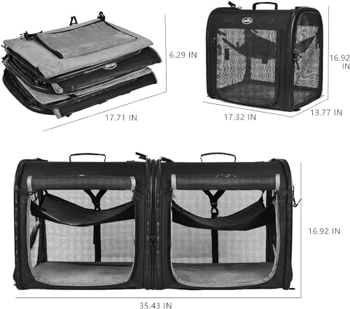 2-in-1 Pet Carrier for Cats & Dog, Travel Carrier for Camping (35.4"L x 13.8"W x 16.9"H / 2.0 Black)