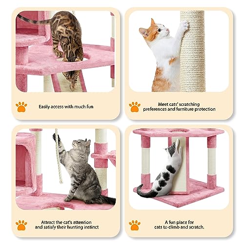 79in Multi Level Cat Tree for Multiple Cats with 9 sisal Posts (Pink)