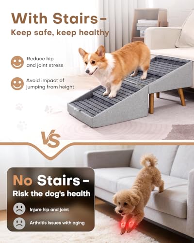 17" H Split Ottoman Dog Ramp for Couch (17.13" H- Light Grey)