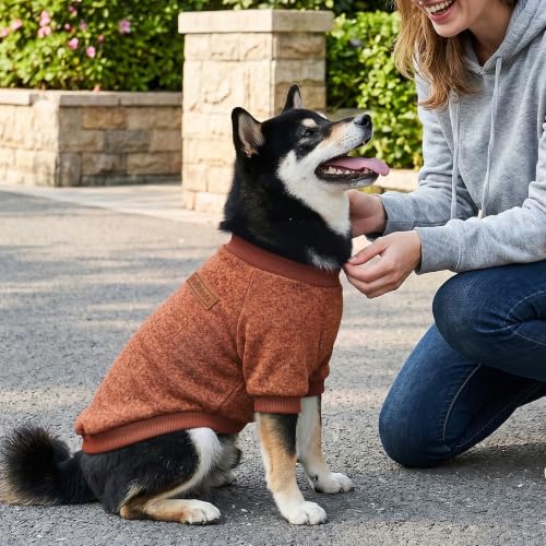 2 Pack Dog Sweaters for Small Dogs Girl Boy Winter Fleece Clothes Warm Soft Dog Sweatshirt Outfit for Dogs Cats Pet Apparel (Brown+Yellow / L (Back: 15.7", Chest: 19.6", 14-18 lbs))
