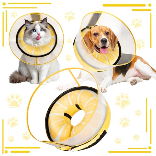 Inflatable Dog Cone Collar with Detachable Enhanced Anti (Lemon / L（neck 14"-18"）)