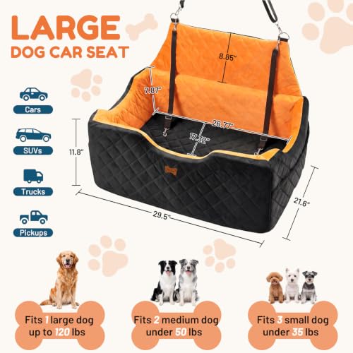 Dog Car Seat for Large Medium Dogs up to 55 lbs (Black-orange / Large)