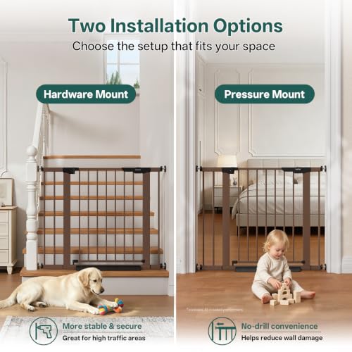 27 36.6 in Wide Baby Gate for Stairs and Doorways (Brown / 27-36.6"W x 28"H)